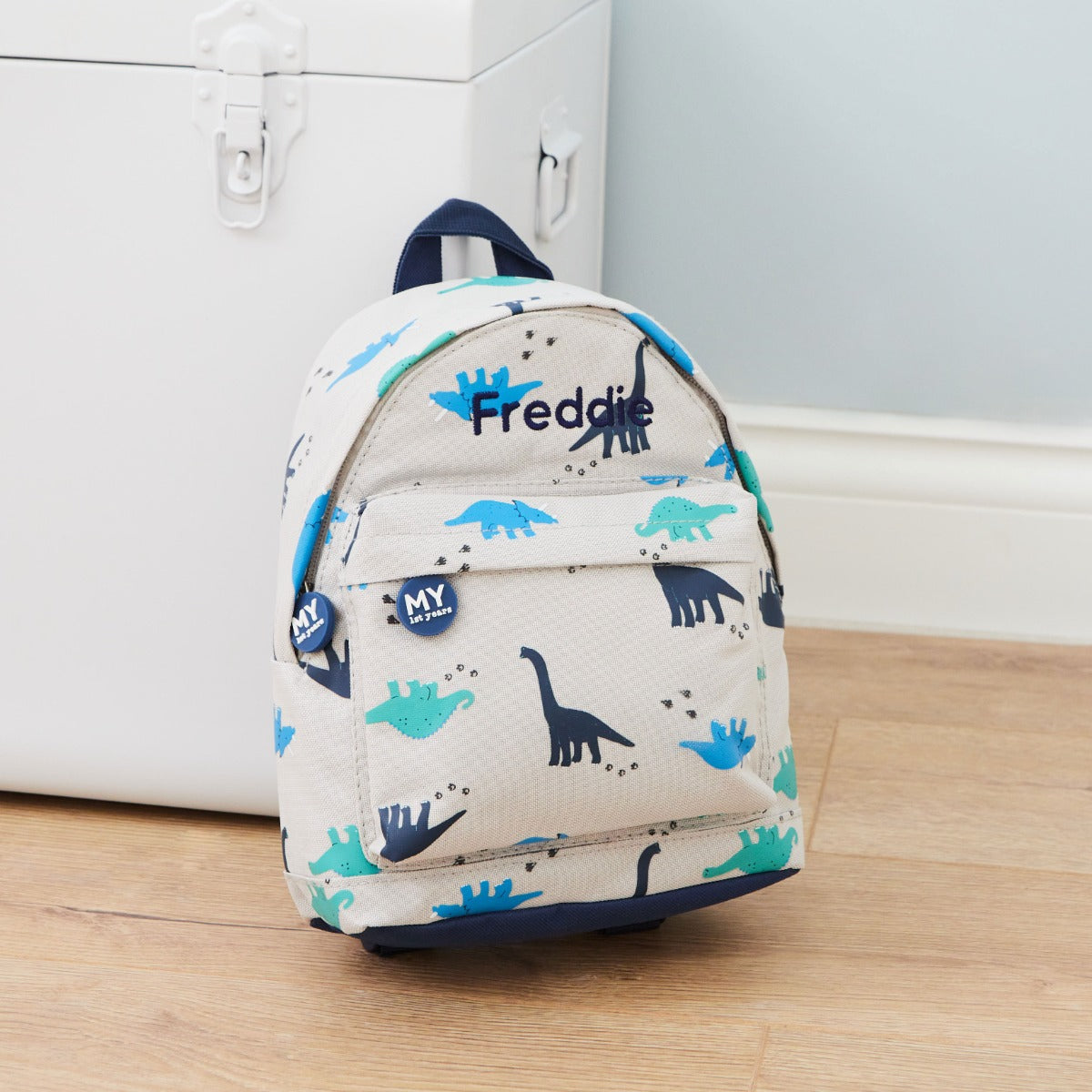 dinosaurs print canvas mini backpack purse New Embroidery Sun Long Neck Small Dinosaur Hook Hair Embroid Get ready for a roaring good time! Dino Party Small Kids Backpack