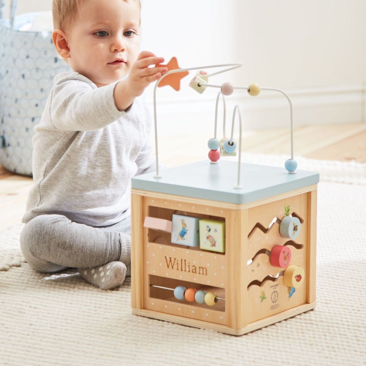 Personalised Peter Rabbit Wooden Activity Cube Toy FSC® – My 1st Years