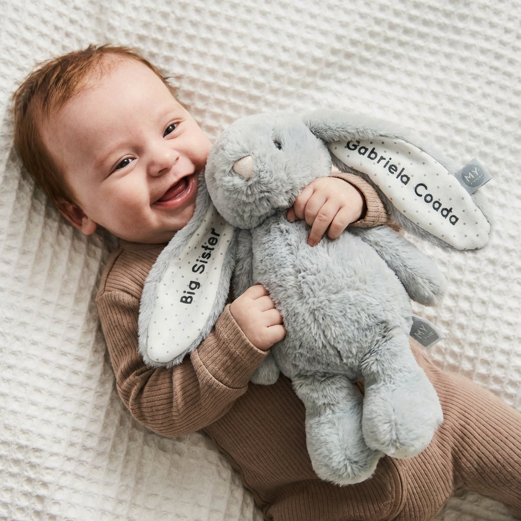 Personalised Grey Bunny Soft Toy - Embroidered