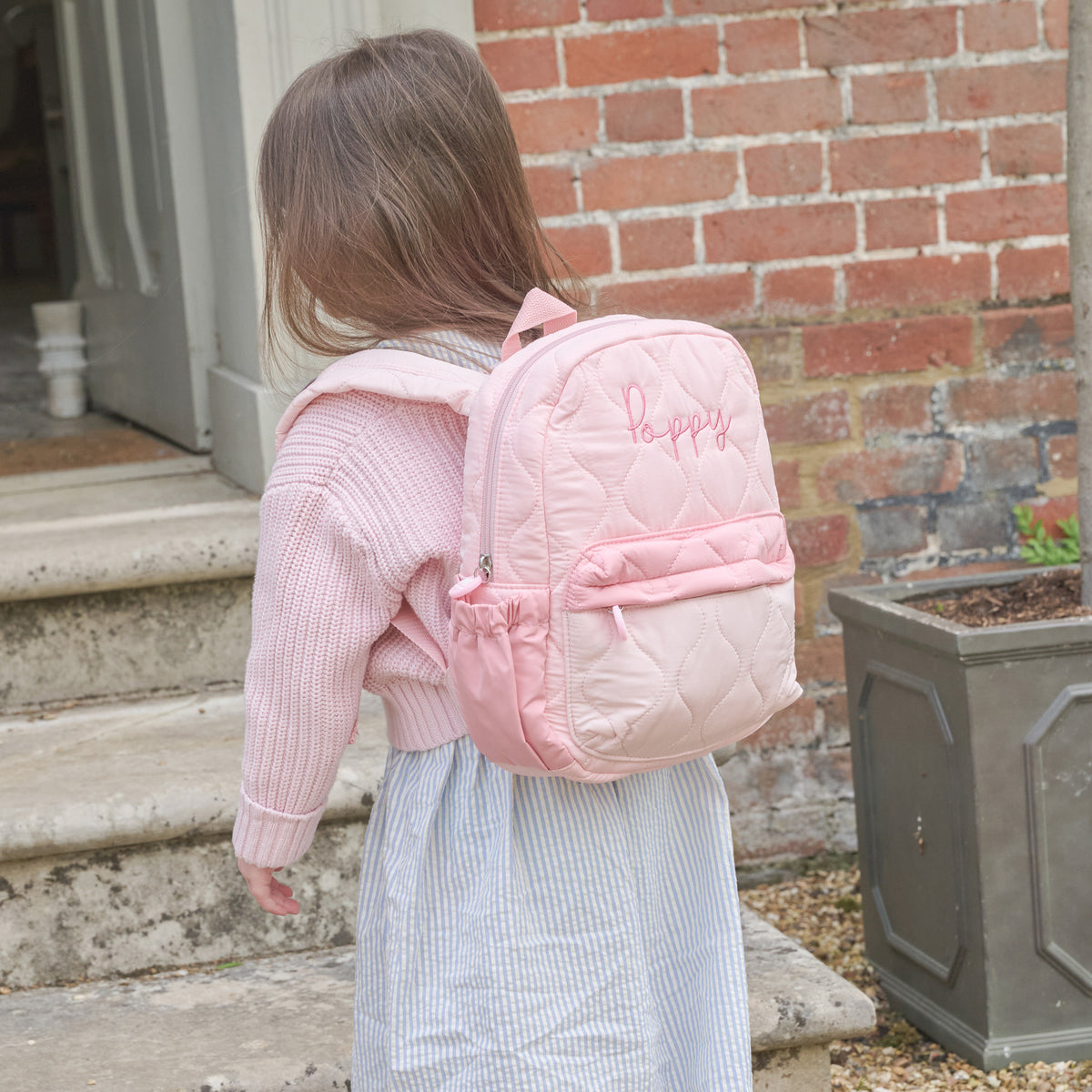 Personalised Pink Quilted Medium Backpack