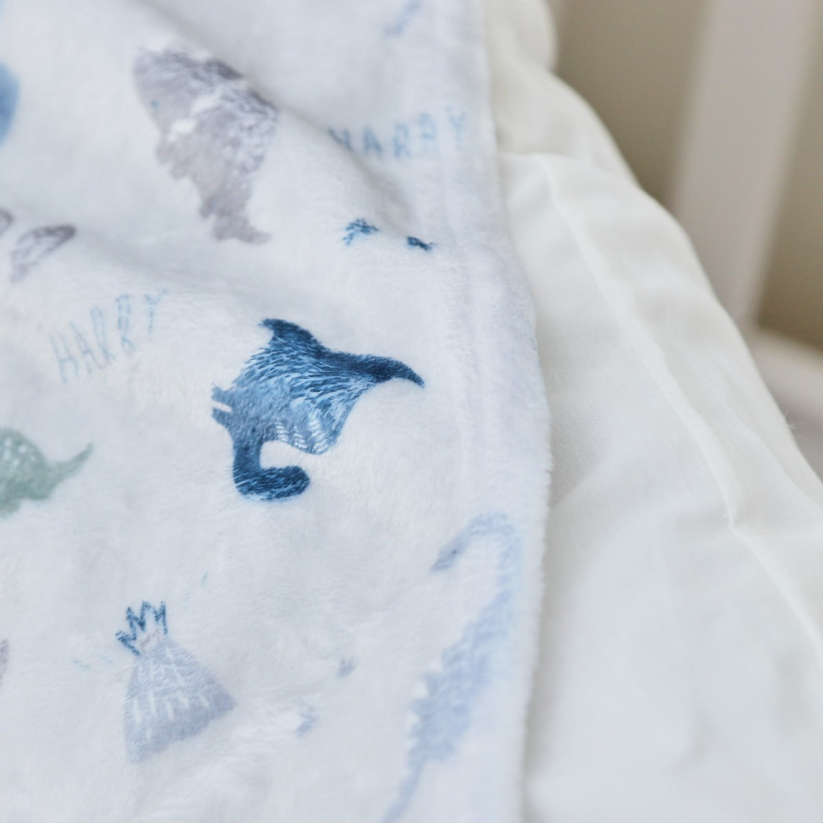 Personalized Grey and Blue Dinosaur Fleece Blanket