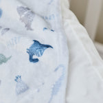 Personalized Grey and Blue Dinosaur Fleece Blanket