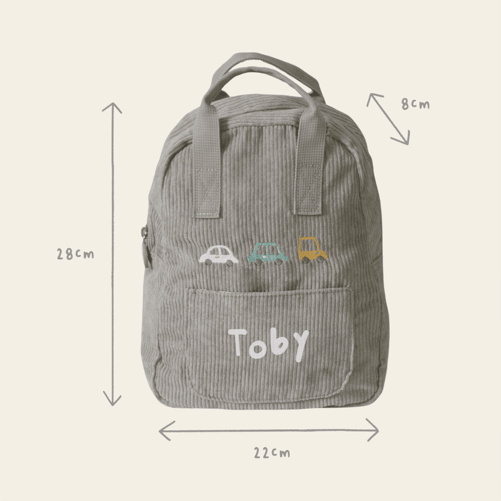 Personalised 3 Cars Embroidered Grey Cord Backpack