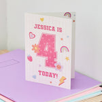 Personalised Pink 4th Birthday Card 