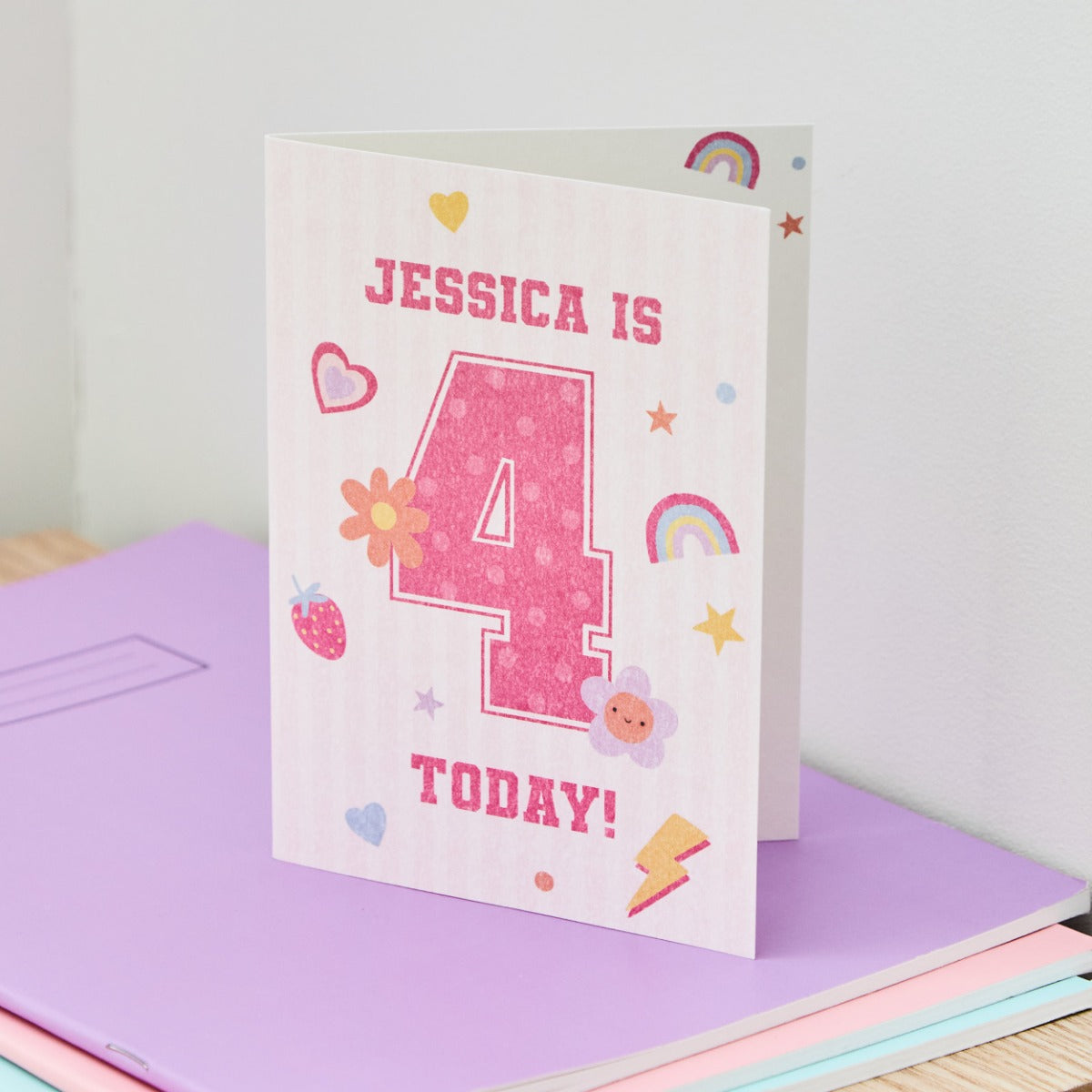 Personalised Pink 4th Birthday Card 