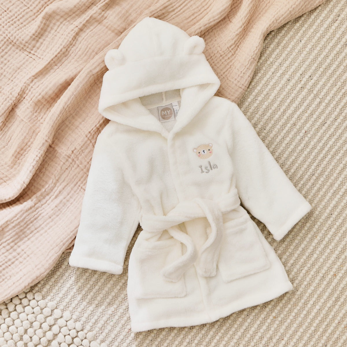 Personalized Bear Ivory Fleece Robe