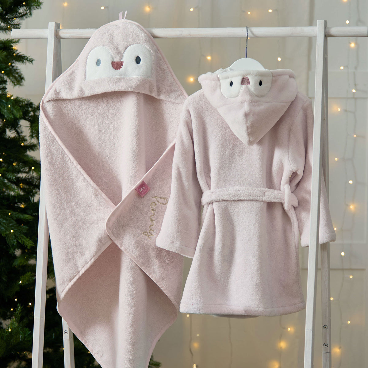 Personalised Pink Penguin Splash and Snuggle Gift Set