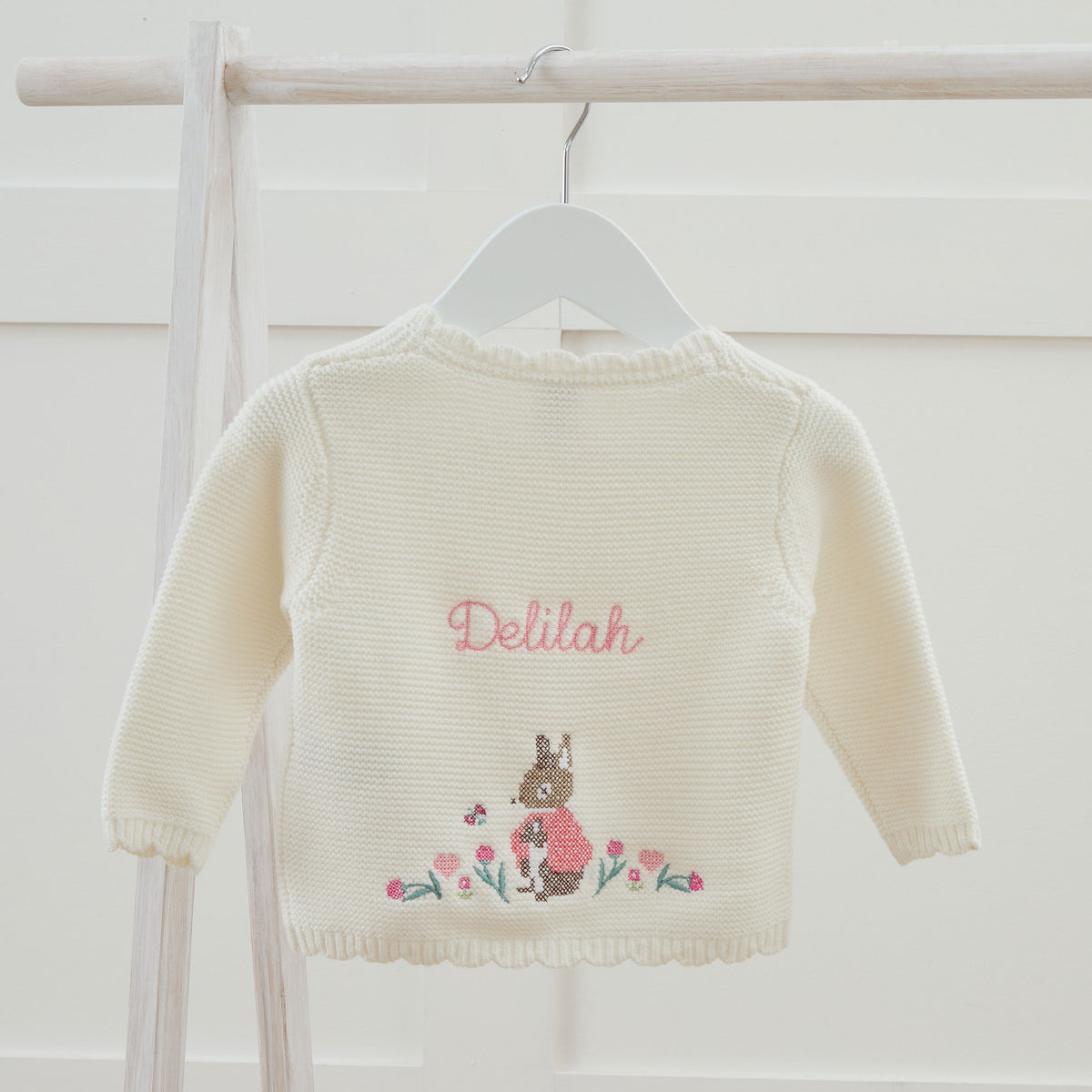 Personalised Flopsy™ Bunny Cross Stitch Ivory Cardigan