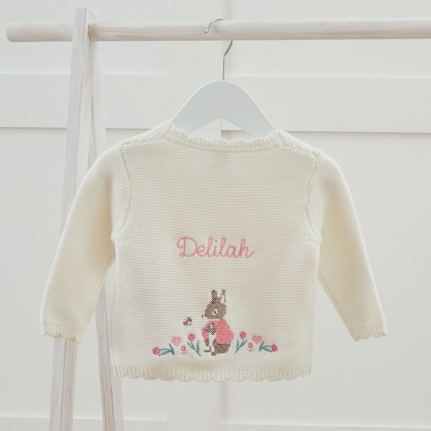 Personalised Flopsy™ Bunny Cross Stitch Ivory Cardigan
