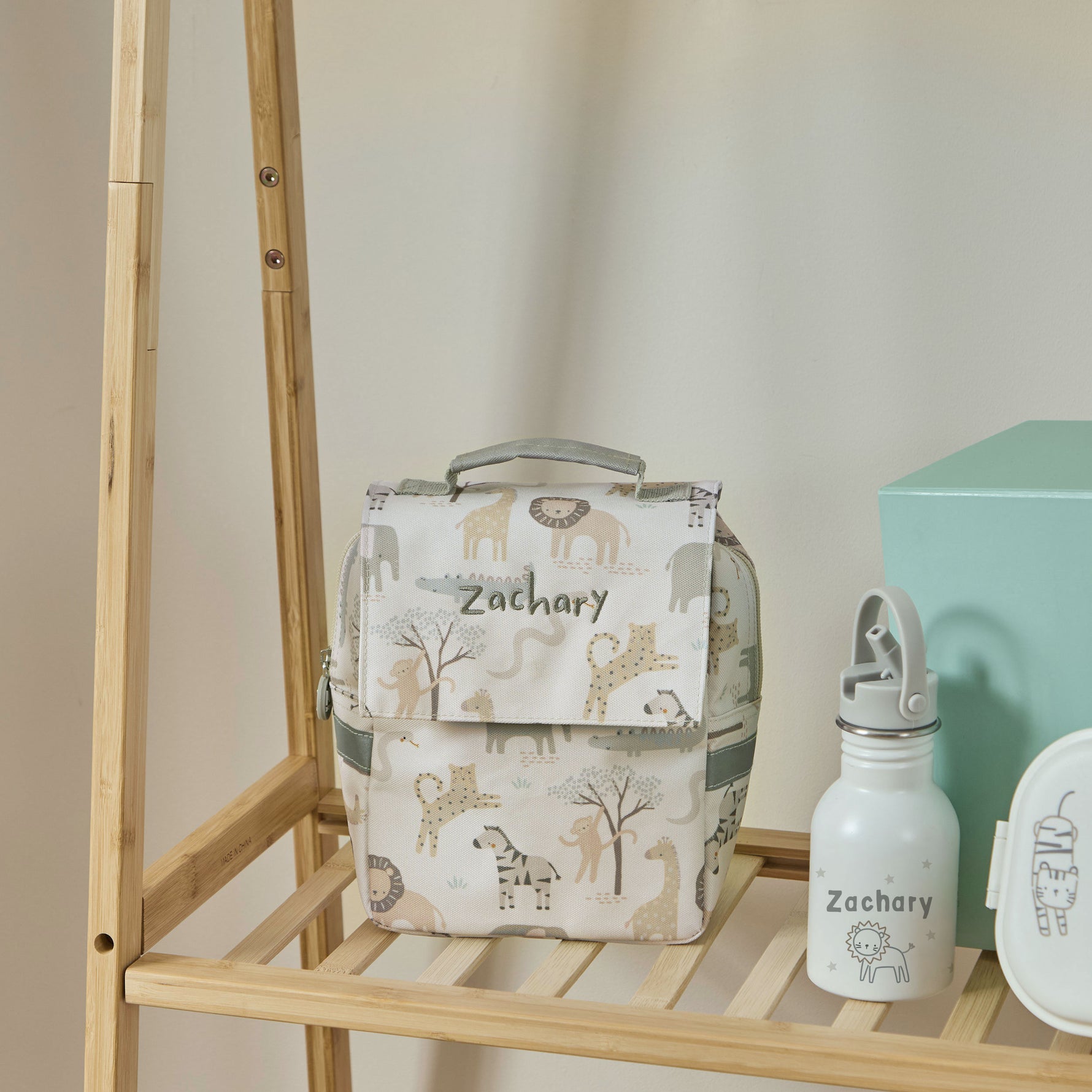 Personalised Neutral Safari Grab Handle Lunchbag