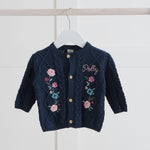 Personalised Front Floral Navy Cardigan