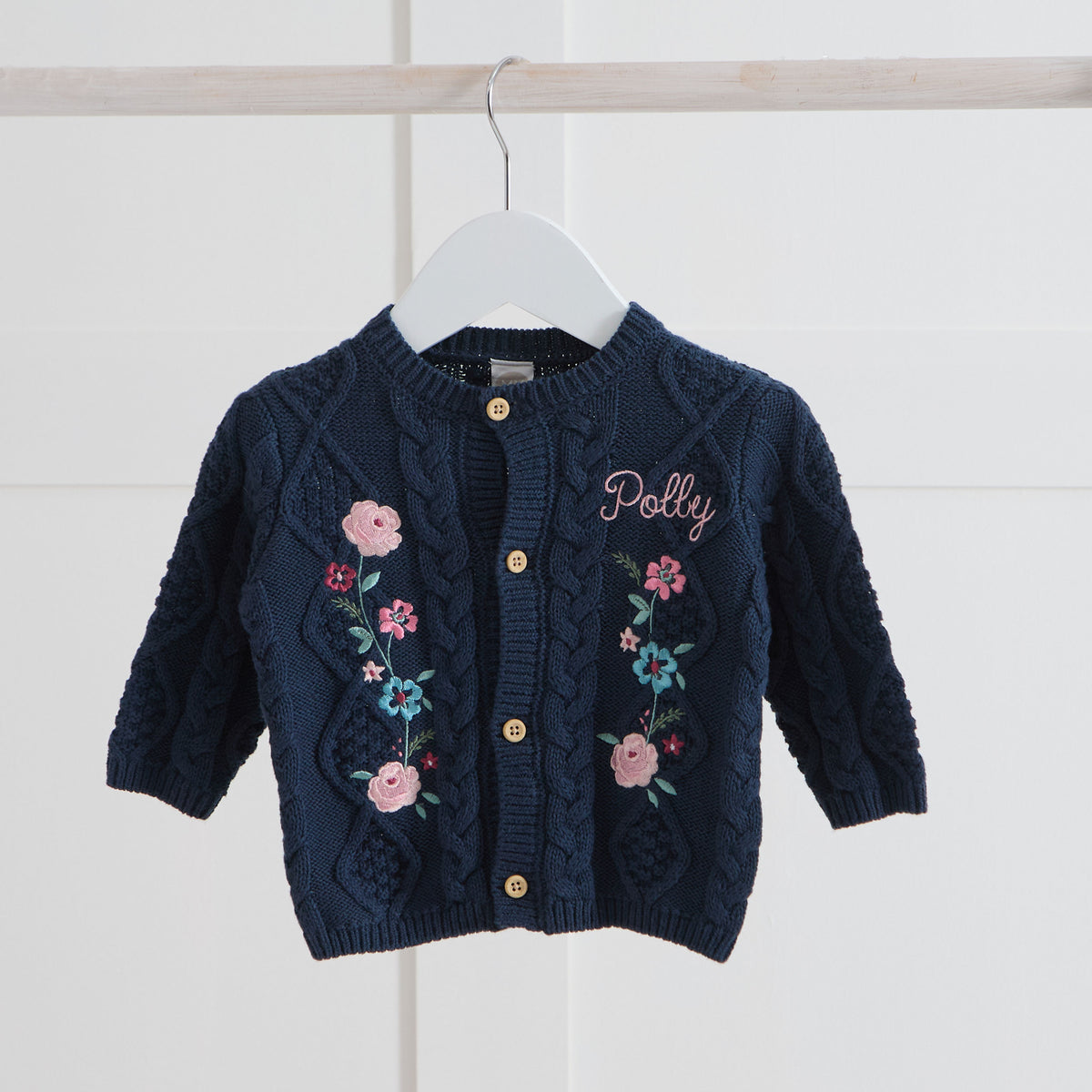 Personalised Front Floral Navy Cardigan