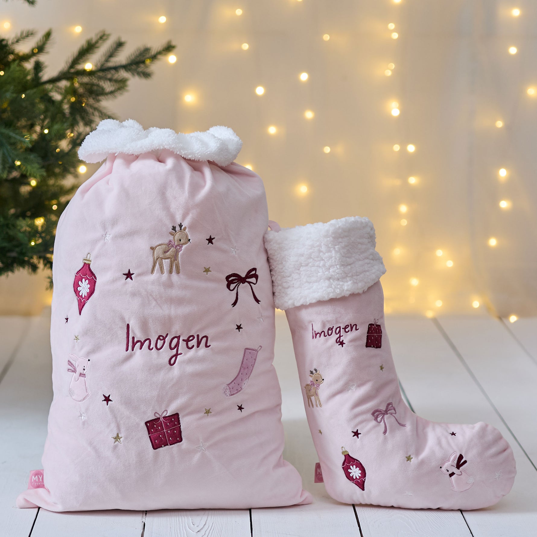 Personalised Pink Sack and Stocking Gift Set