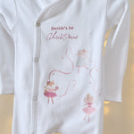 Personalised Pink Mouse Ballerina 1st Christmas Sleepsuit and Hat Set