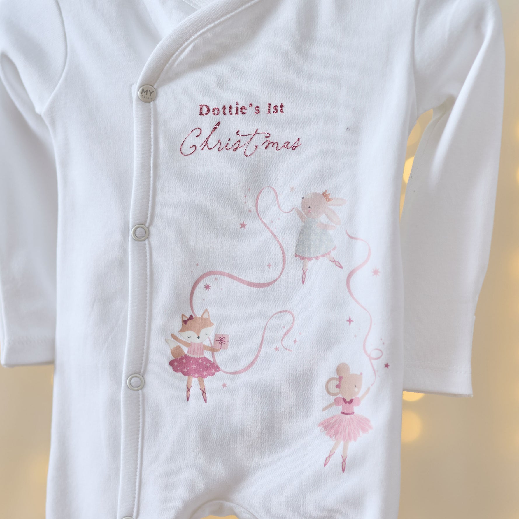 Personalised Pink Mouse Ballerina 1st Christmas Sleepsuit and Hat Set
