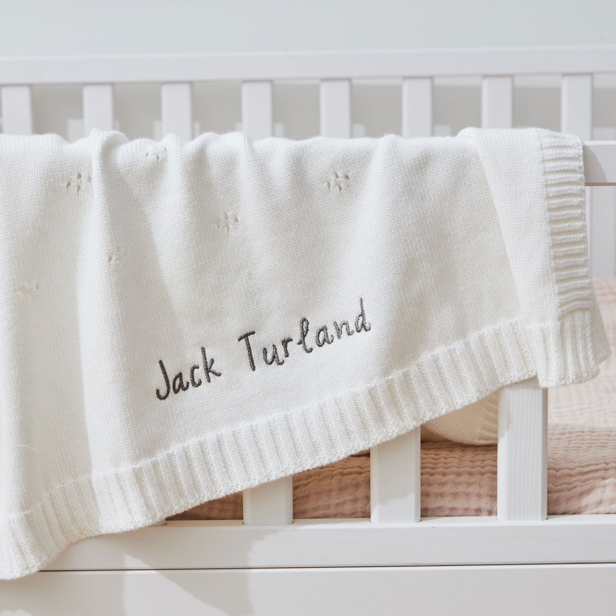 Personalised Cashmere Blend Pointelle Baby Blanket in Ivory