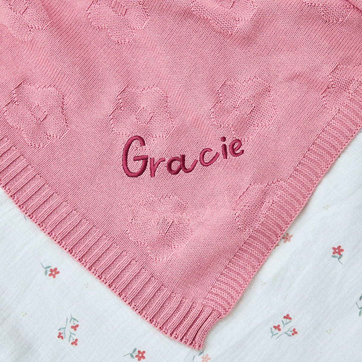 Personalised Daisy Peony Pink Jacquard Baby Blanket 