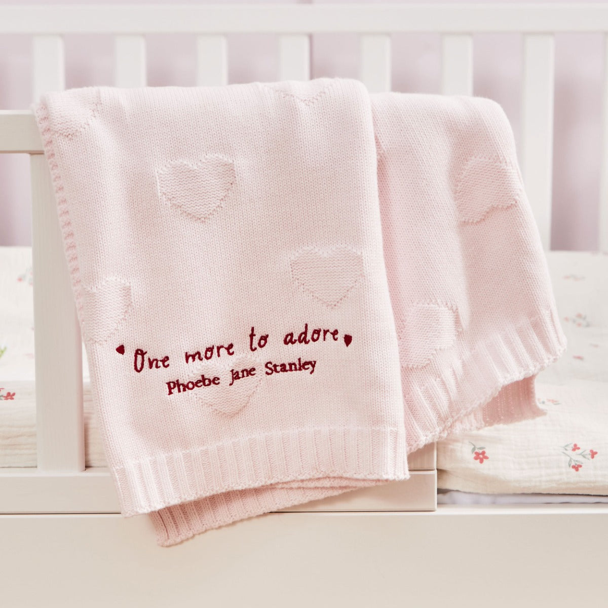 Personalized Born To Be Adored Valentine's Heart Jacquard Baby Blanket in Light Pink