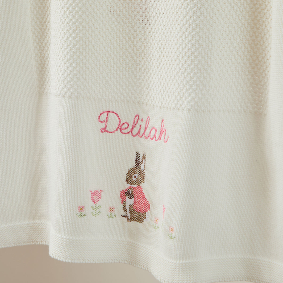 Personalised Flopsy™ Bunny Cross Stitch Ivory Shawl
