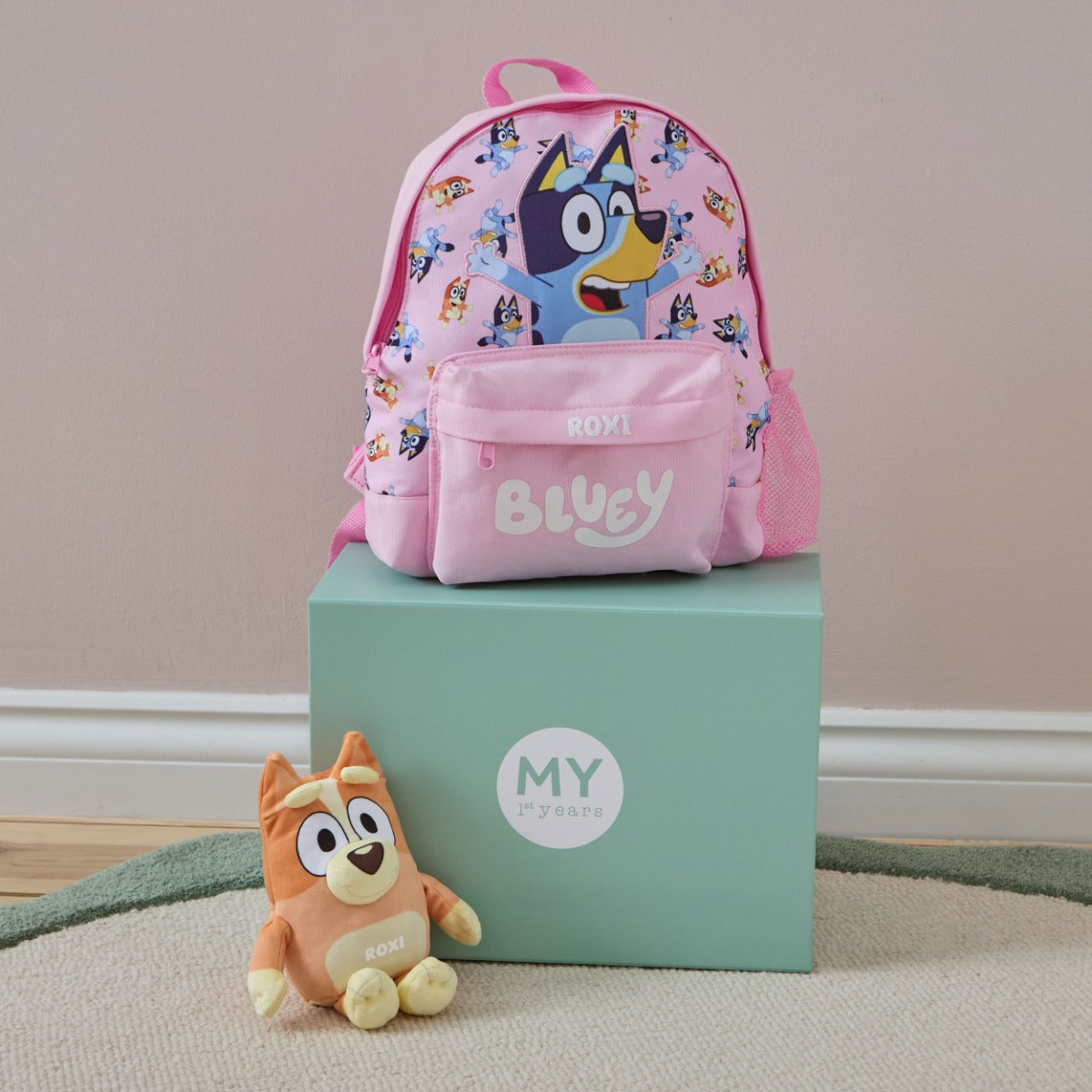 Personalised Pink Bluey Backpack & Plush Gift Set
