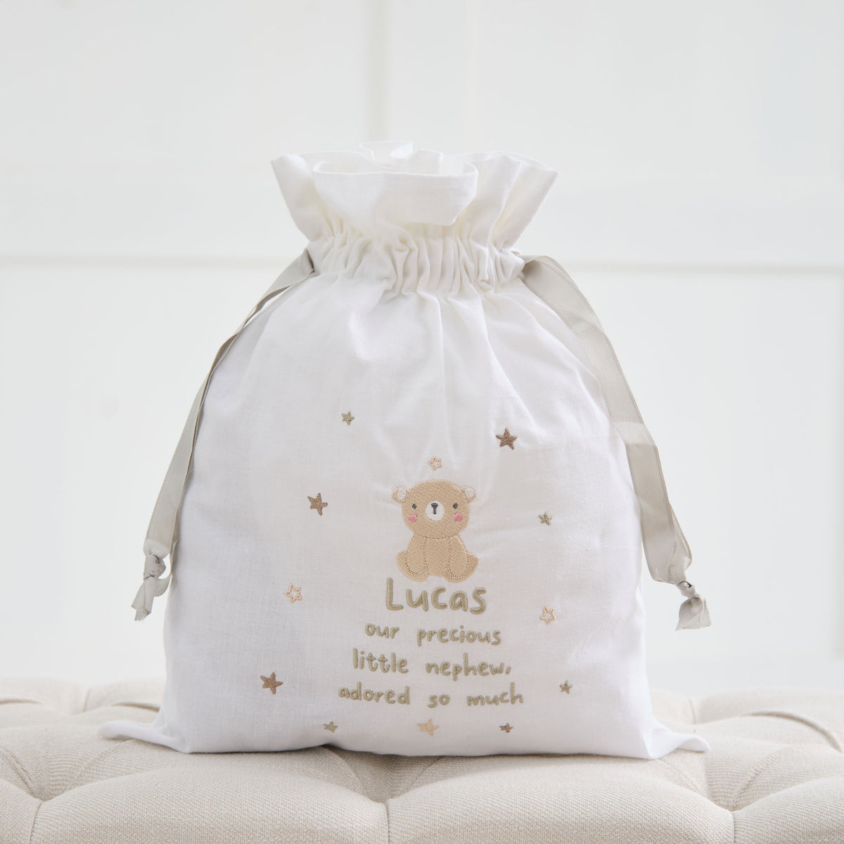 Personalised Teddy Bear Embroidered Drawstring Bag