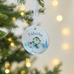 Personalised The Snowman™ and Snowdog Round Ceramic Decoration