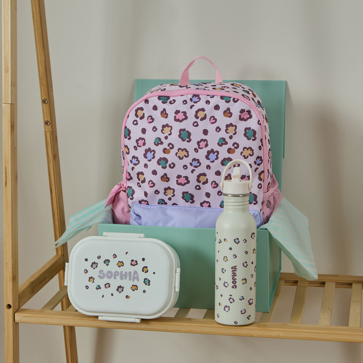 Personalised Leopard - Large Backpack, Bottle & Lunchbox Gift Set