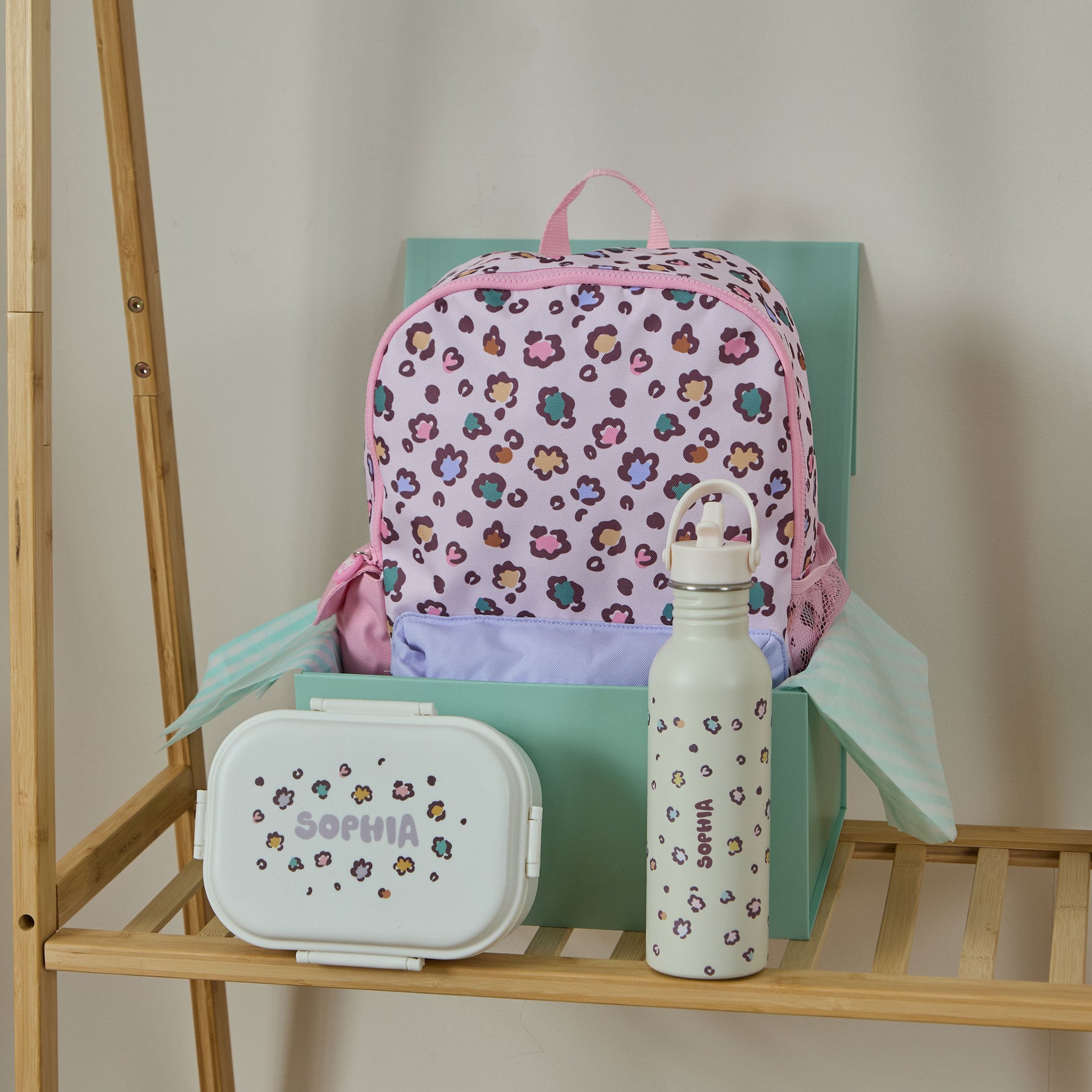 Personalised Leopard - Large Backpack, Bottle & Lunchbox Gift Set