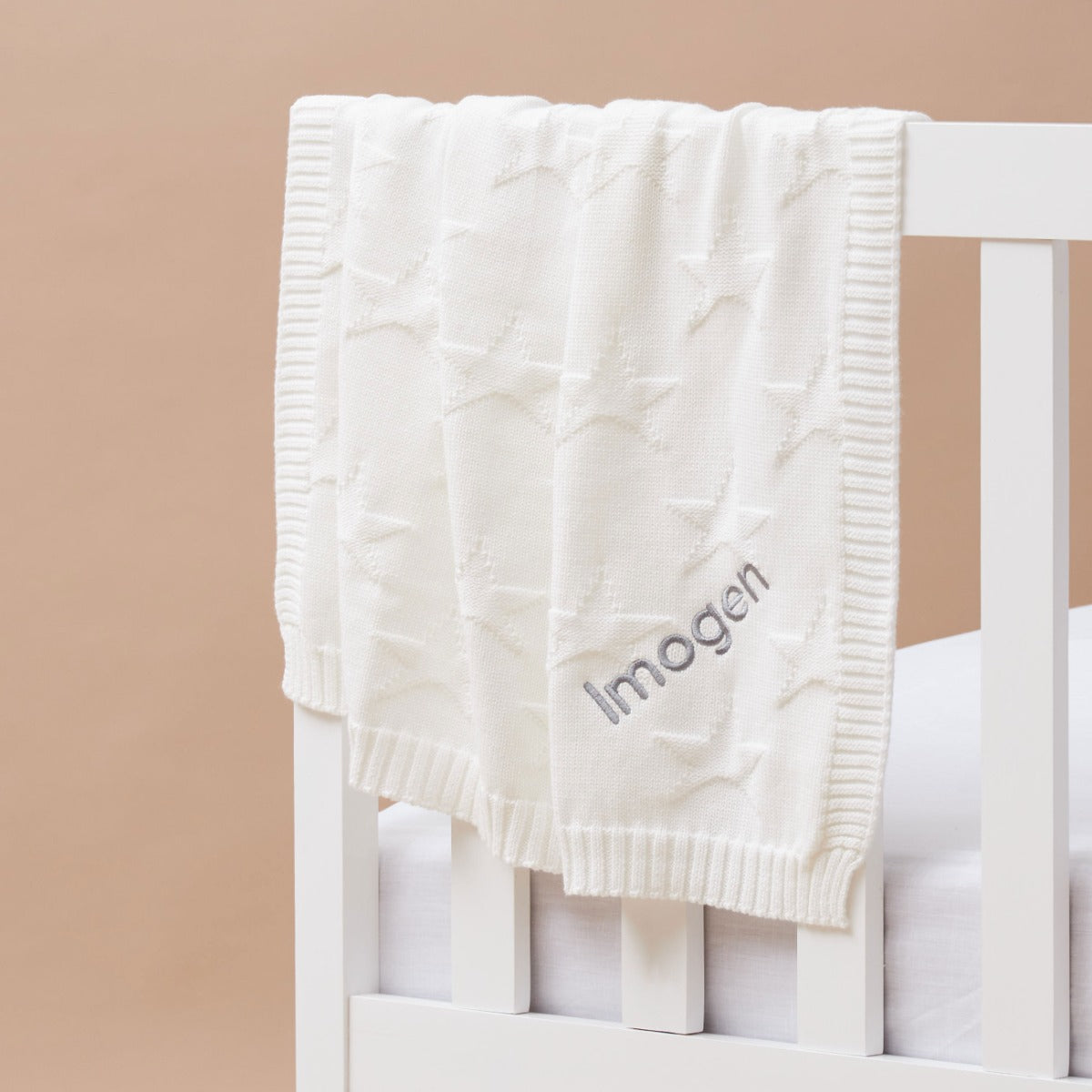 Personalized Ivory Star Jacquard Baby Blanket