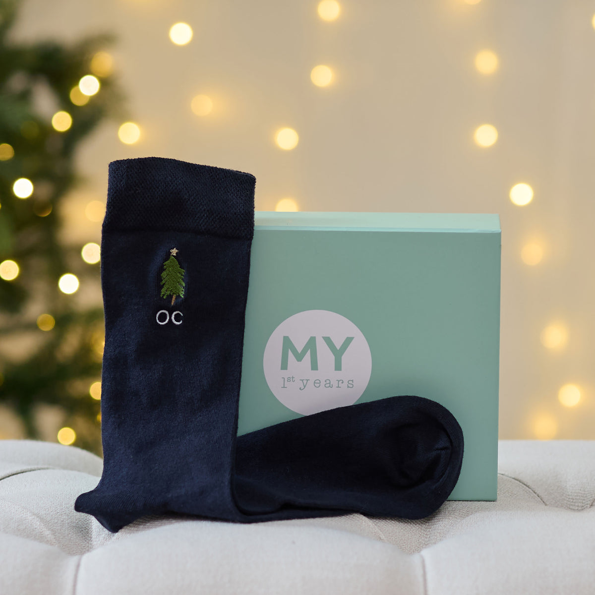 Personalised Christmas Tree Navy Socks