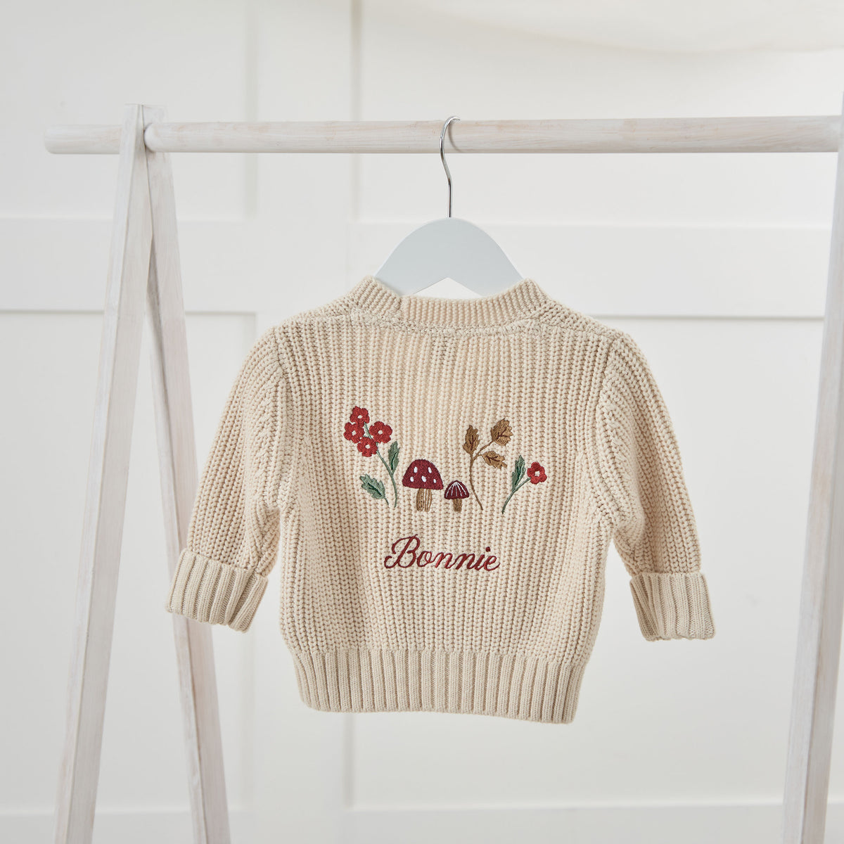 Personalised Autumn Embroidered Oatmeal Cardigan