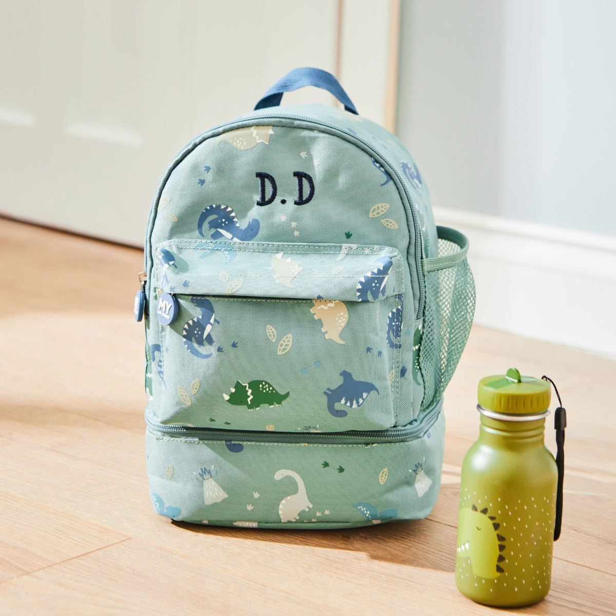 Personalised Green Dinosaur Print Mini Backpack with Compartment – My 1st Years