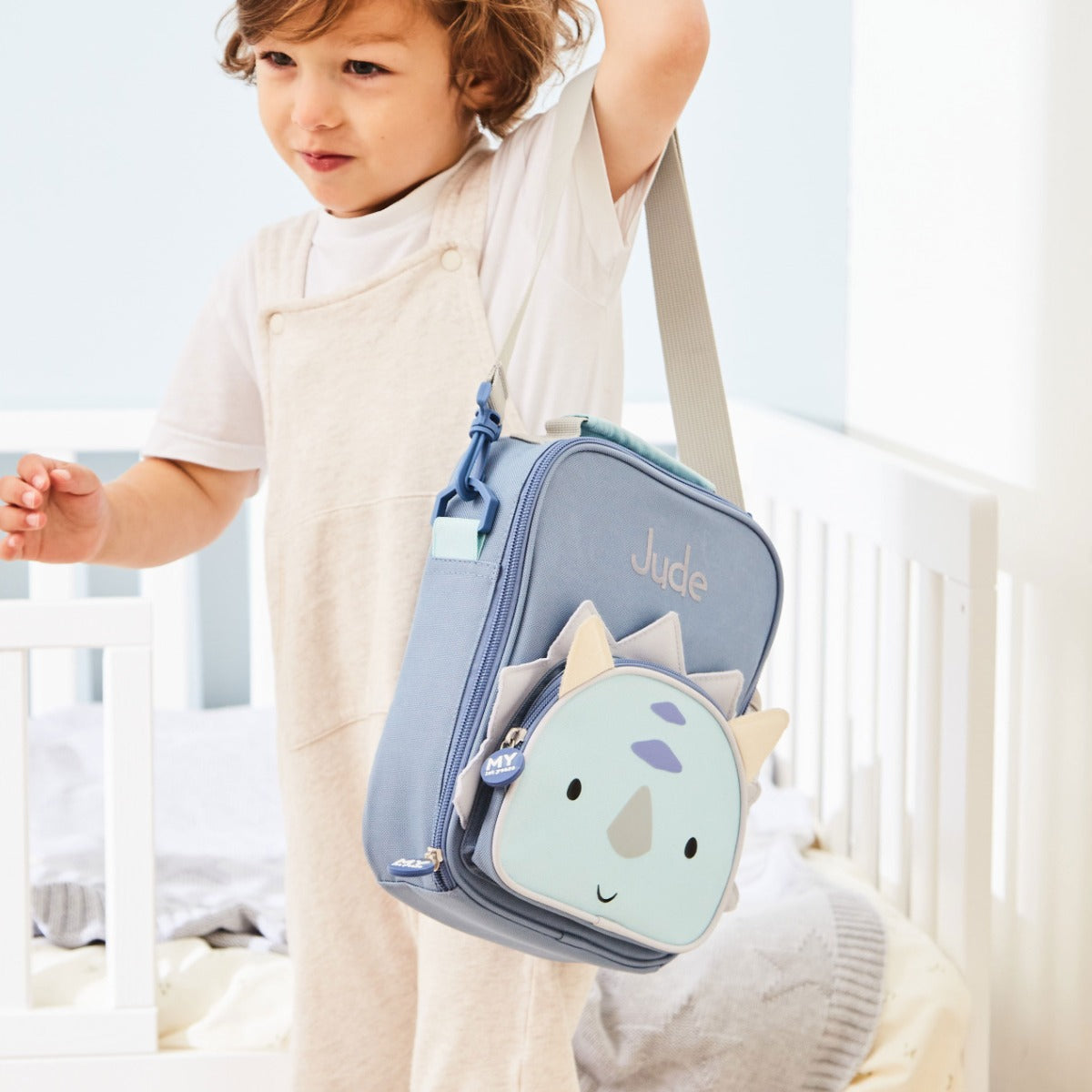 Personalised Blue Dinosaur Lunch Bag