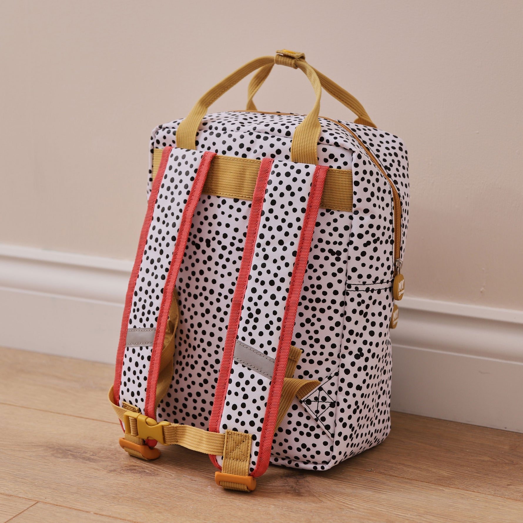 Personalised Black and White Polka Dot Medium Backpack with Grab Handle