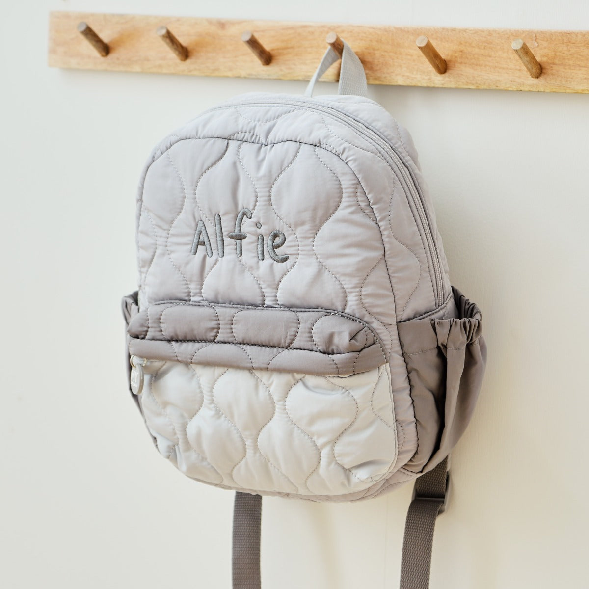 Personalised Grey Quilted Medium Backpack