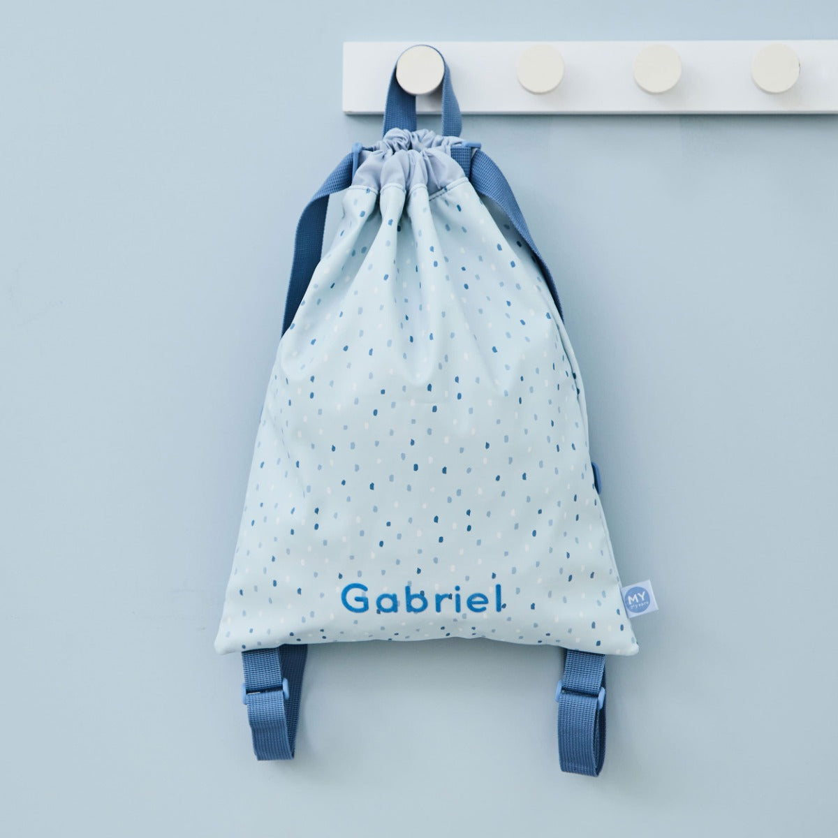 Personalised Blue Spot Drawstring Bag