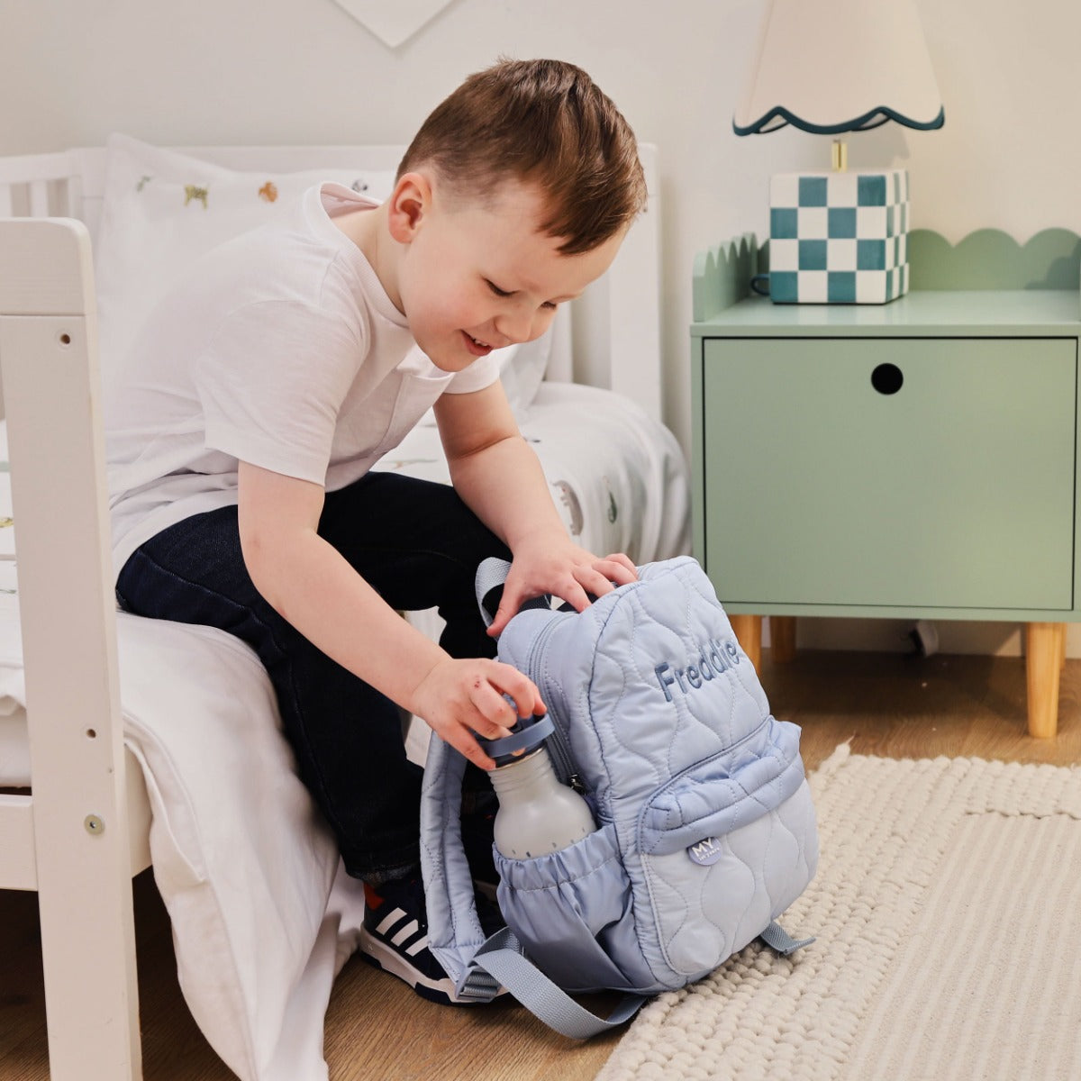 Personalised Blue Quilted Medium Backpack