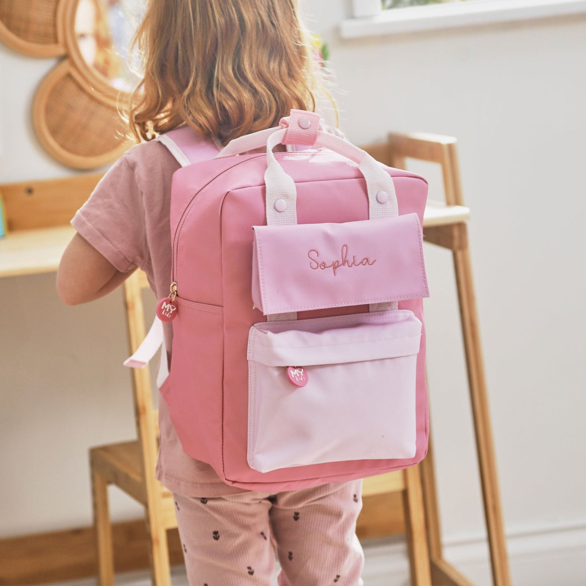 My Kids Personalised Pink Grab Handle & Purse Medium Backpack