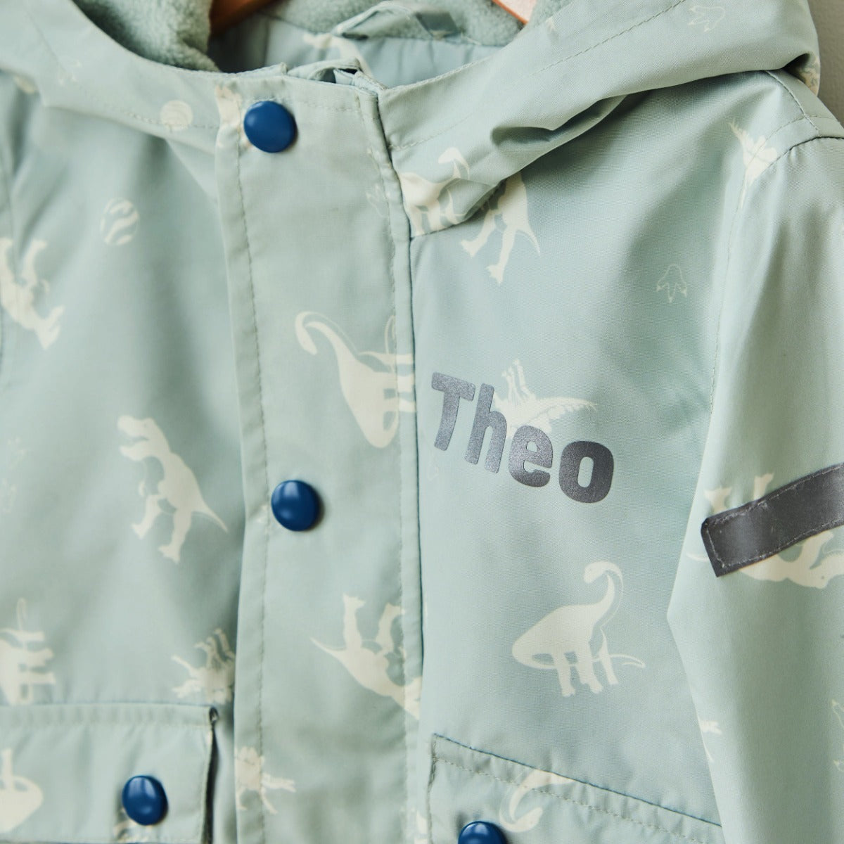 Personalised Natural History Museum Green Dinosaur Raincoat