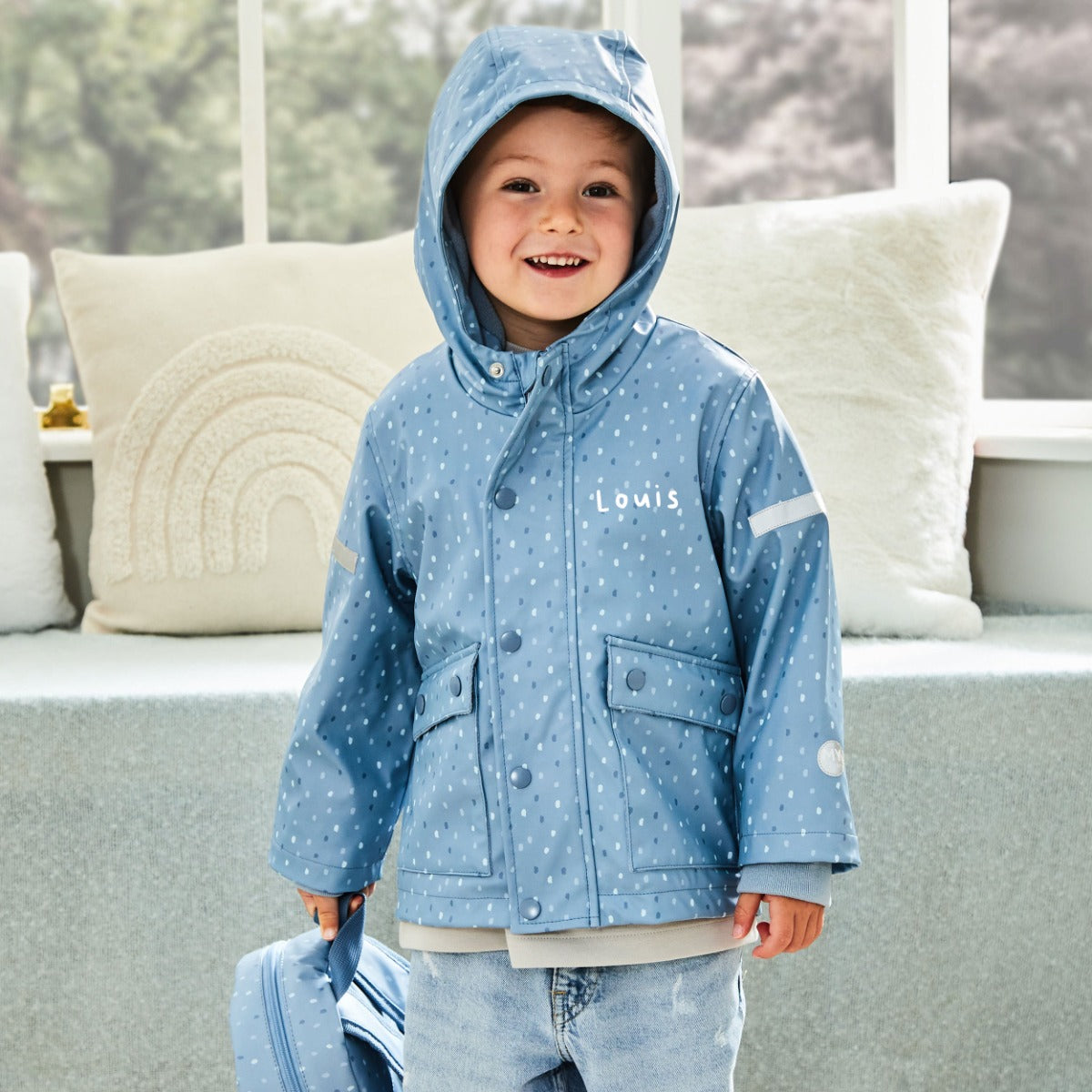 Personalised Blue Spot PU Rain Mac 
