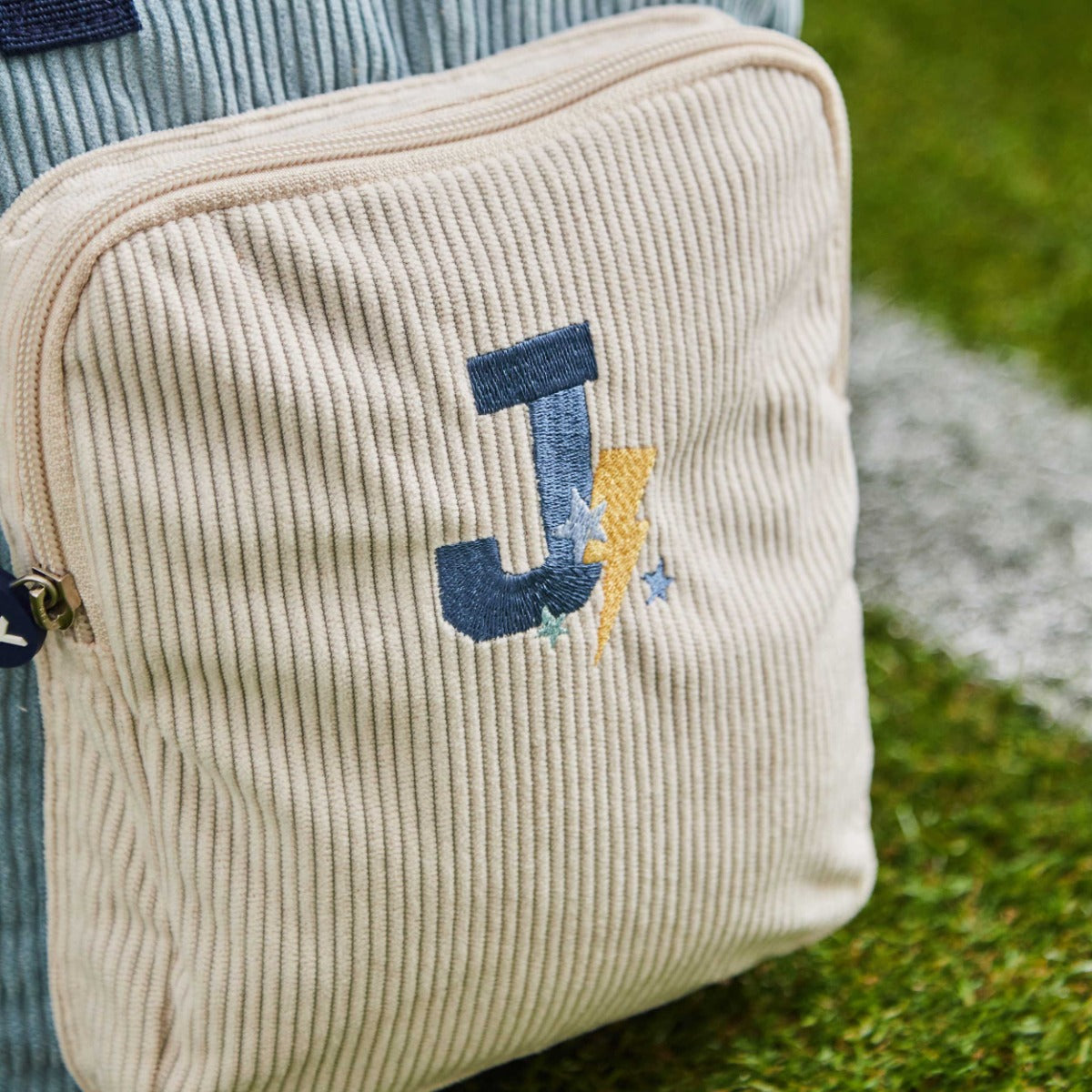 My Kids Personalised Sage Initial Cord Backpack with Grab Handle