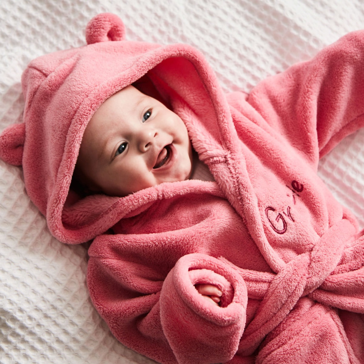 Personalised Peony Pink Fleece Robe With Ears