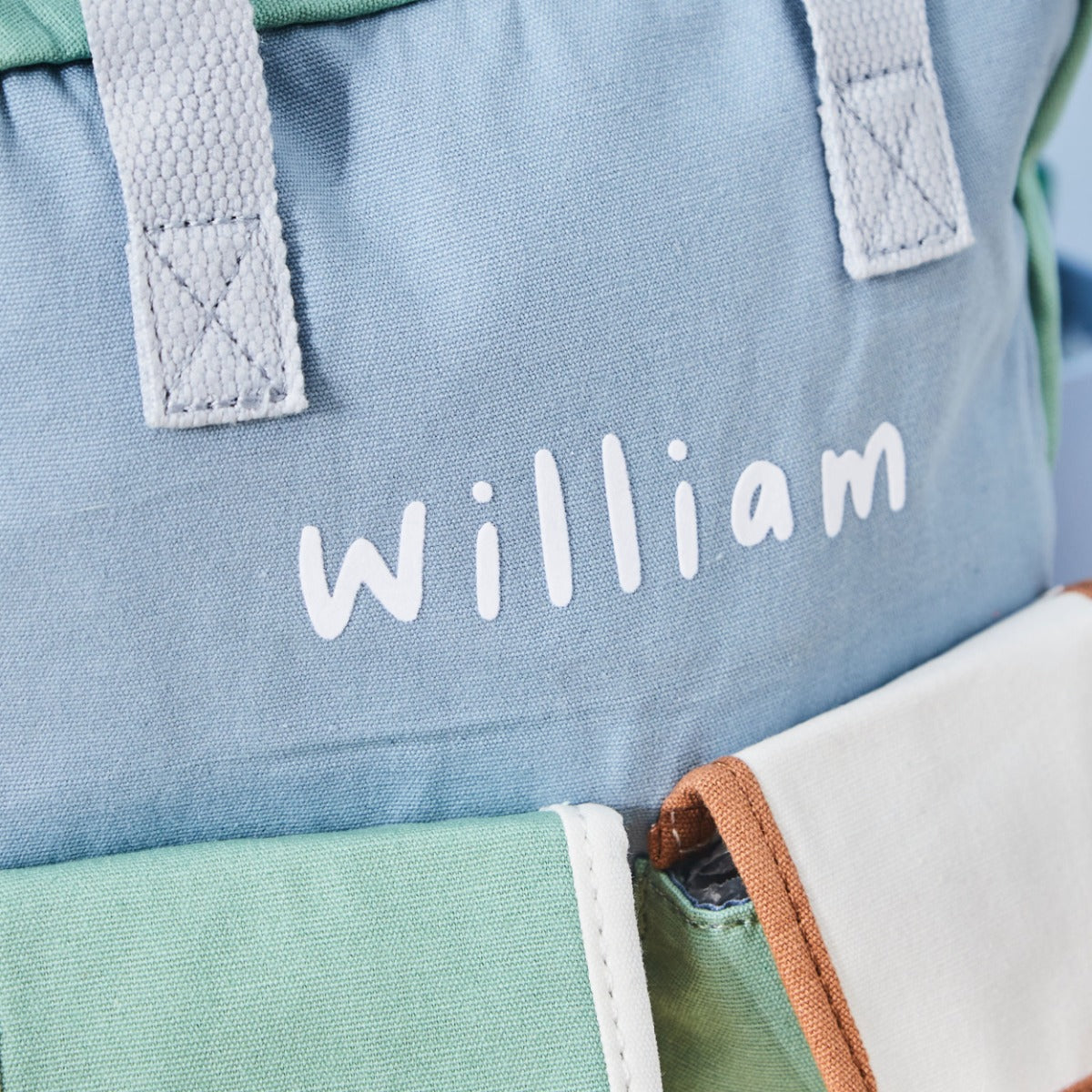 Personalised Double Pocket Colour Block Mini Backpack in Blue – My