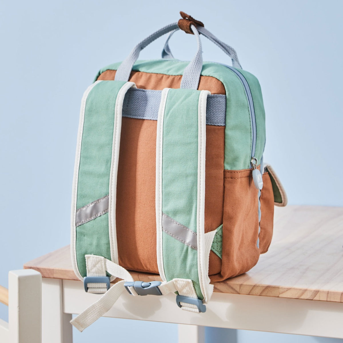 Personalised Double Pocket Colour Block Mini Backpack in Blue