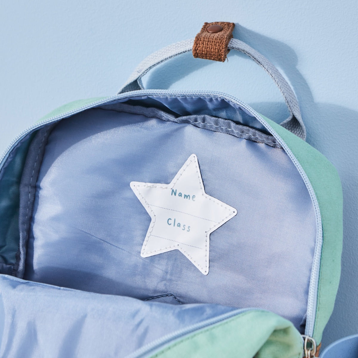 Personalised Double Pocket Colour Block Mini Backpack in Blue – My