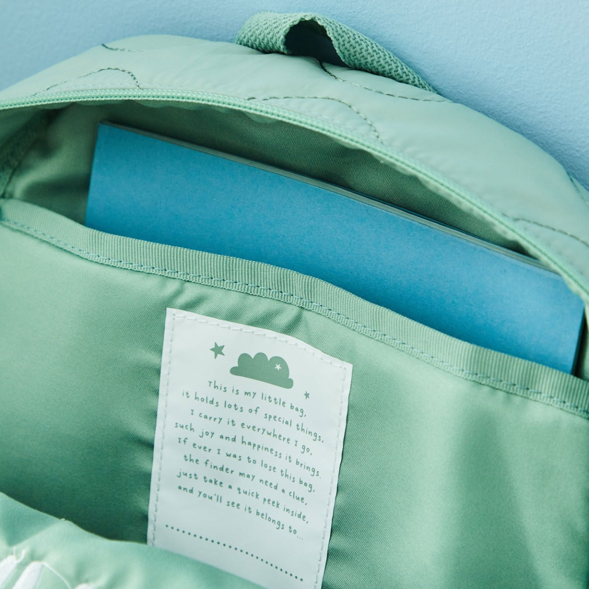My Kids Personalised Colour Block Quilted Medium Backpack in Sage  