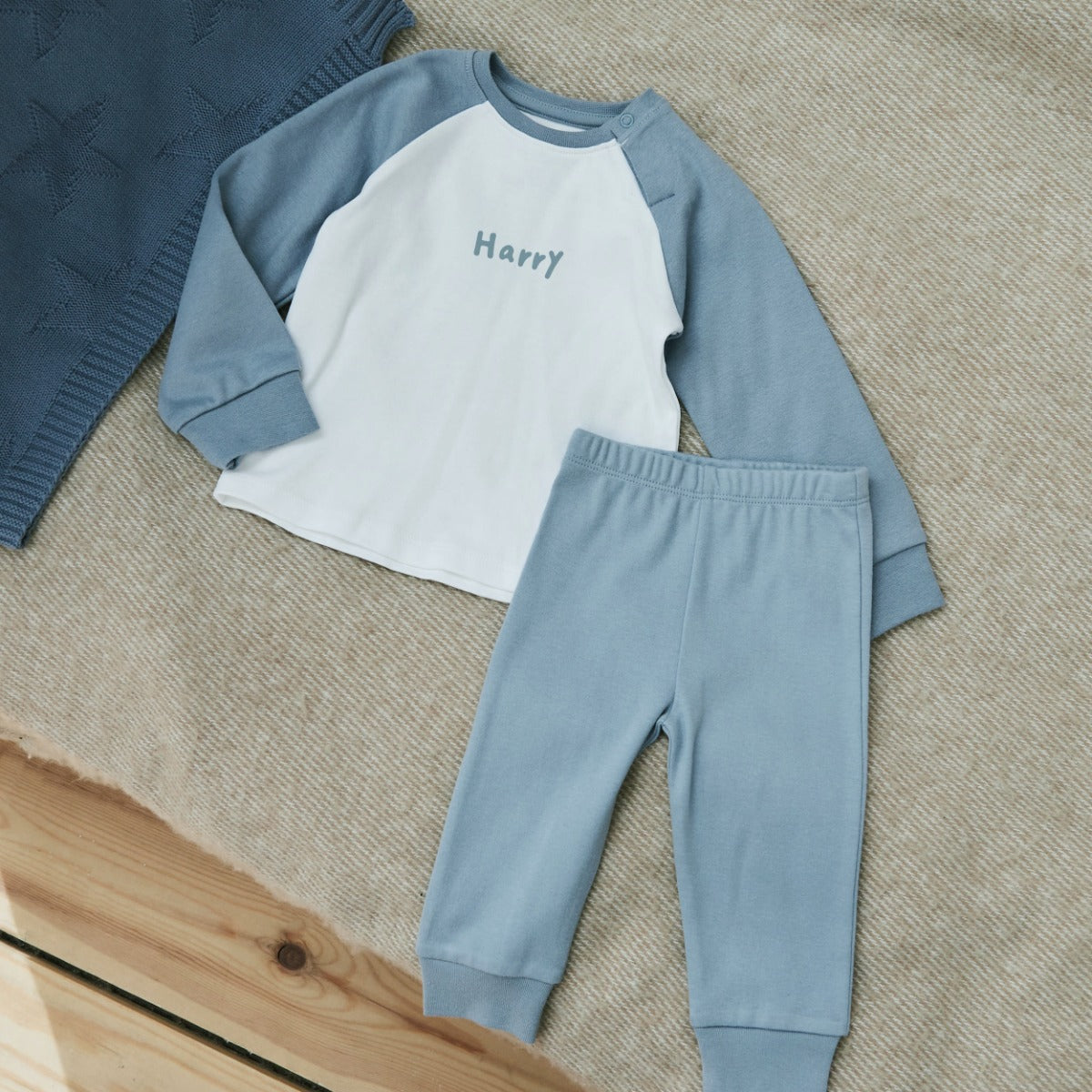 Personalised Blue Jersey Pyjamas 