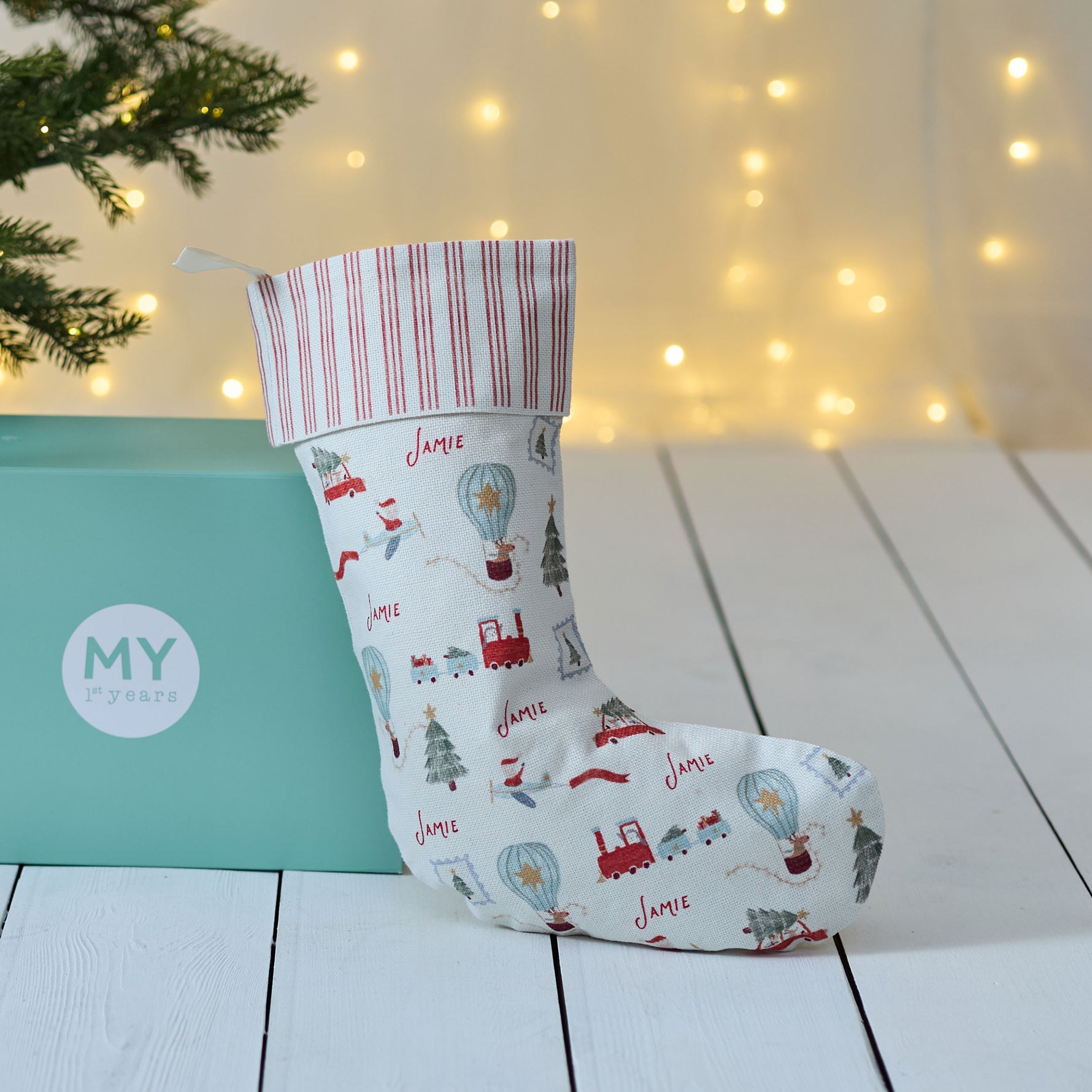 Personalised Small Red Stripe Patterned Christmas Stocking