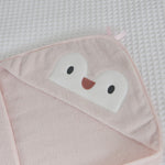Personalised Pink Penguin Curved Hooded Towel