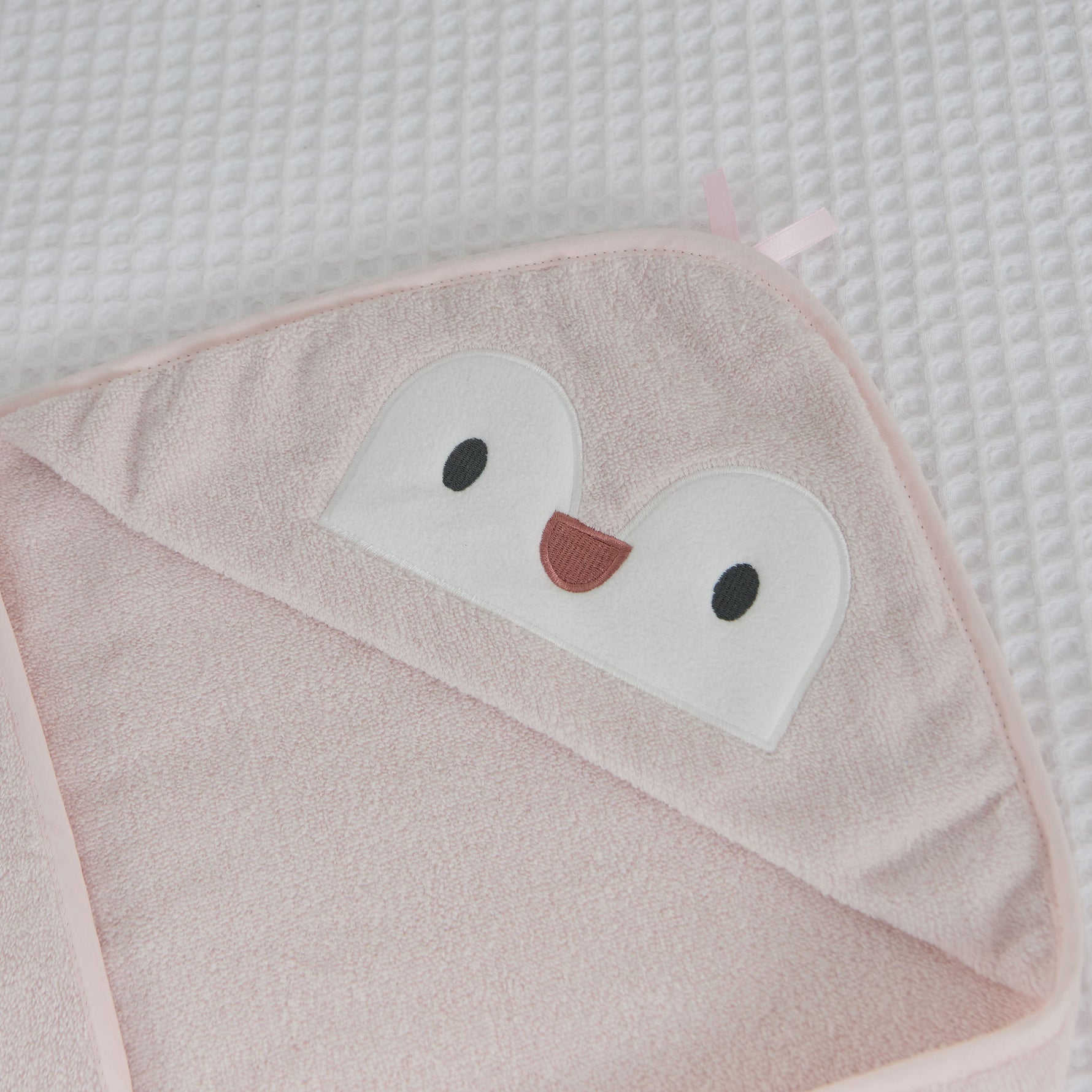 Personalised Pink Penguin Curved Hooded Towel